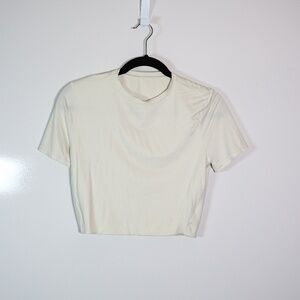 Lululemon Wundermost Ultra-Soft Nulu Crewneck Cropped T Shirt Top Light Ivory 6